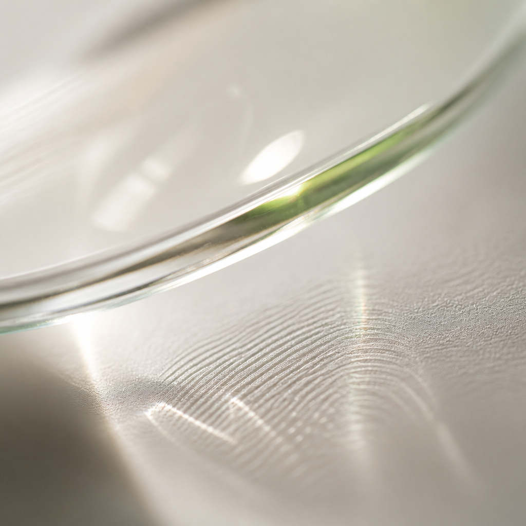 Close material study of translucent film and glass edge