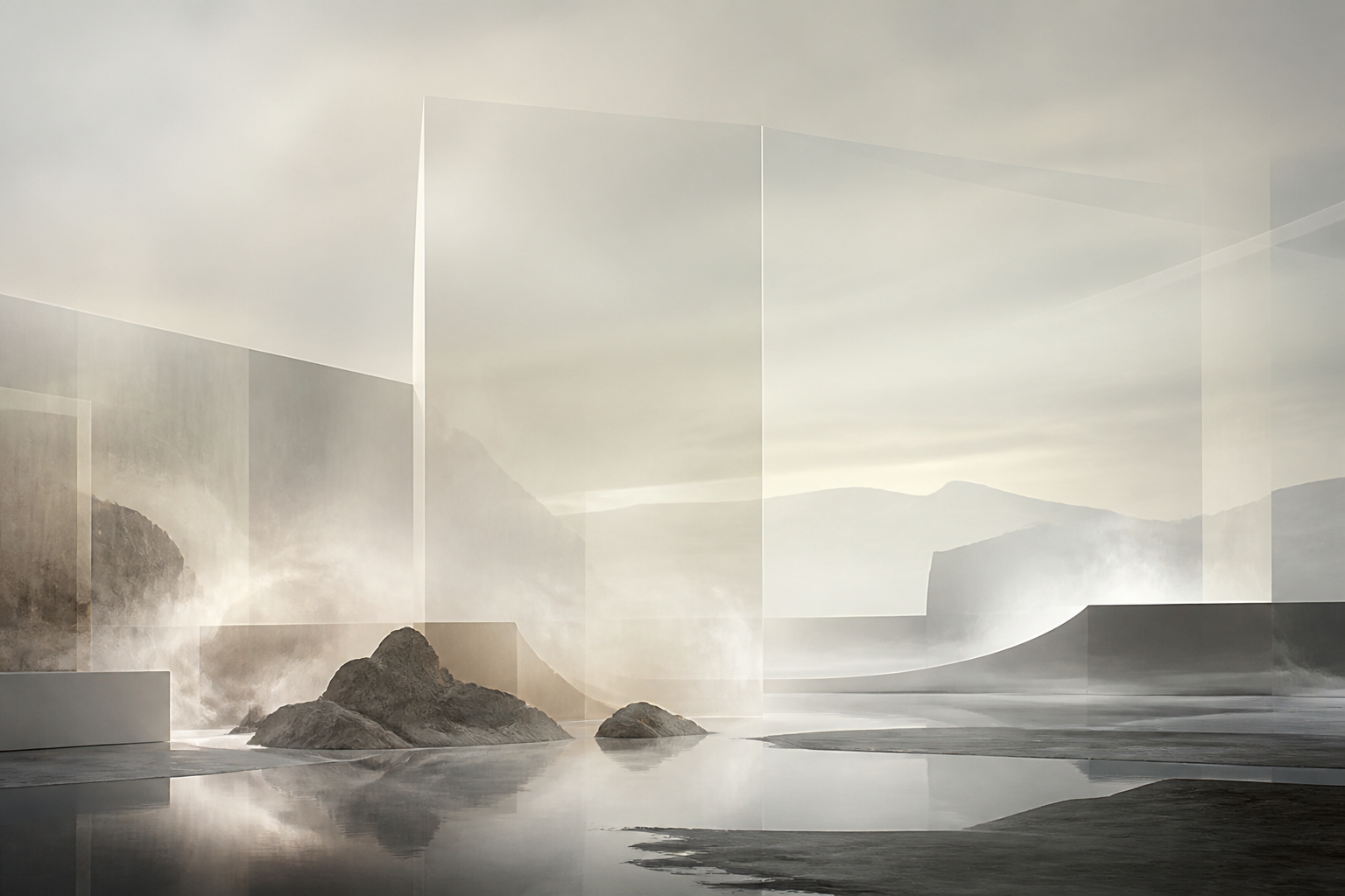 Wide architectural void with residual luminous planes