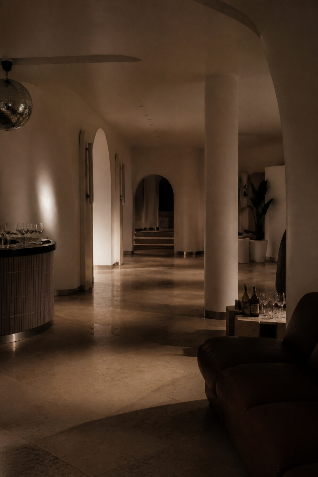 Empty contemporary interior with residual light trails
